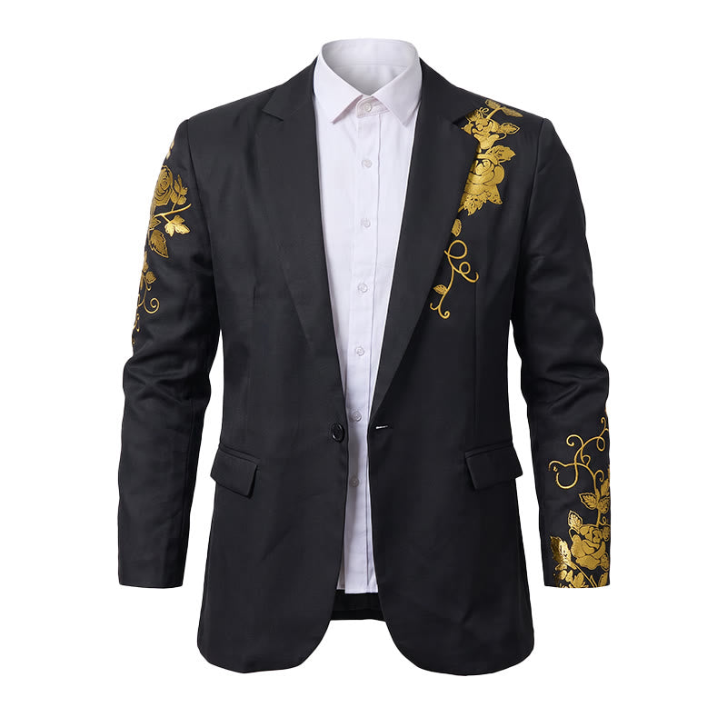 Men's Gold Floral Print Party Blazer - Black - 3XL - image 1