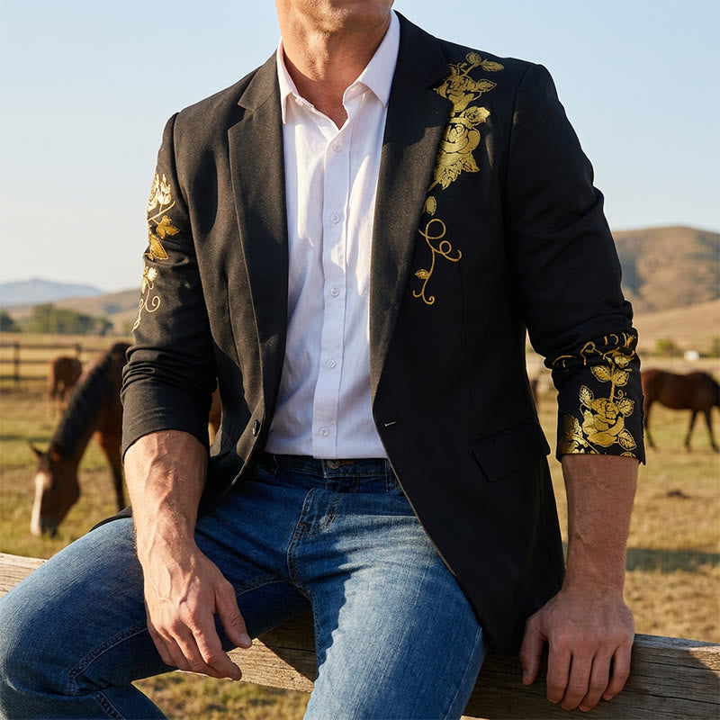 Men's Gold Floral Print Party Blazer - image 0