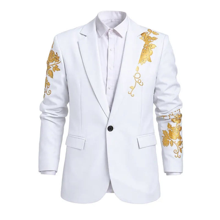 Men's Gold Floral Print Party Blazer - White - 3XL - image 2