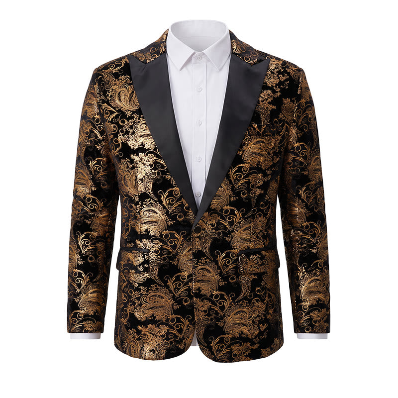 Men's Luxury Gold Floral Jacquard Blazer - Golden - 2XL - image 1
