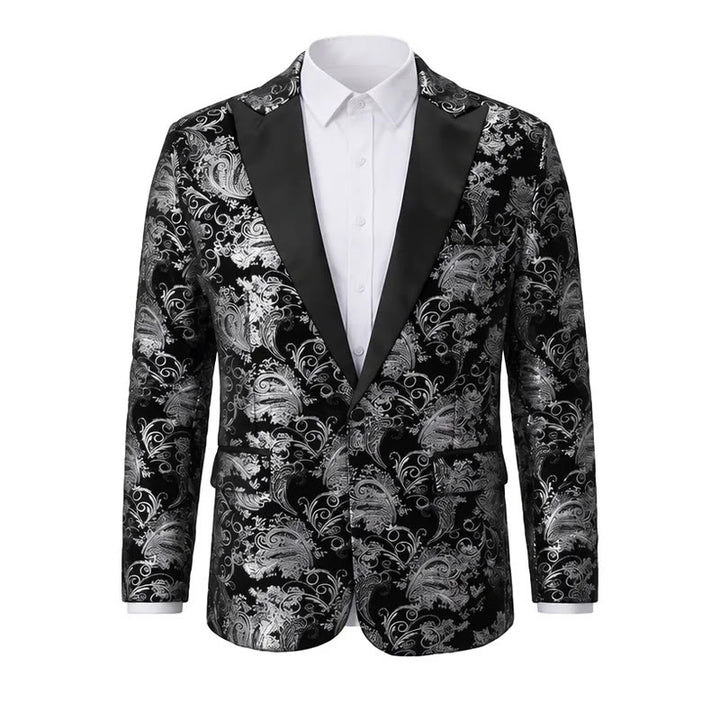 Men's Luxury Gold Floral Jacquard Blazer - Silver - 2XL - image 2
