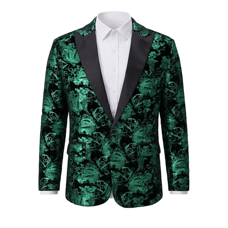 Men's Luxury Gold Floral Jacquard Blazer - Green - 2XL - image 3