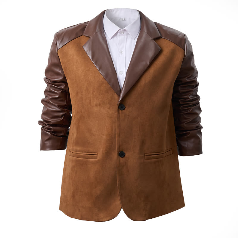 Men's Casual Business Leather Coat - Brown - 2XL - image 2