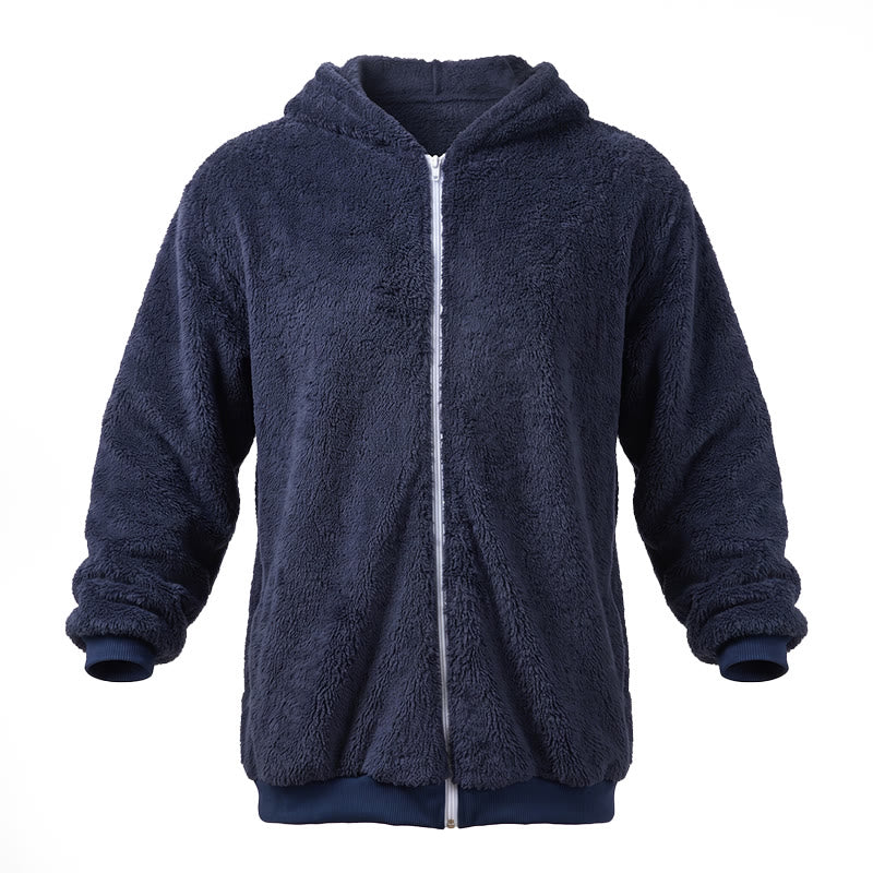 Men's Fleece Zip-up Hoodie Winter Coat - Navy Blue - 4XL - image 1