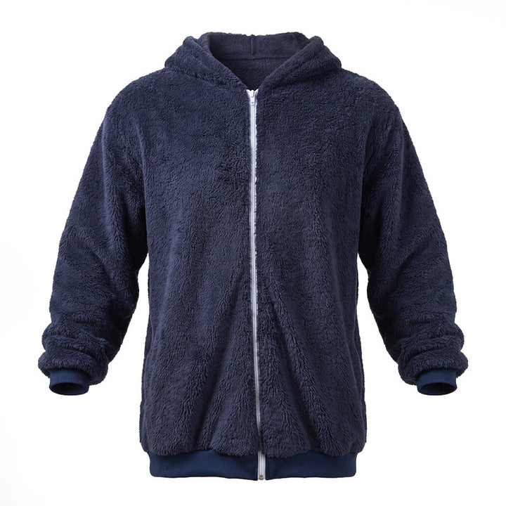 Men's Fleece Zip-up Hoodie Winter Coat - Navy Blue - 4XL - image 1