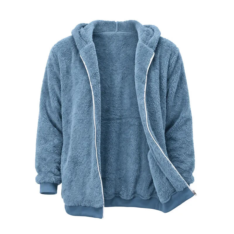 Men's Fleece Zip-up Hoodie Winter Coat - Blue - 4XL - image 11