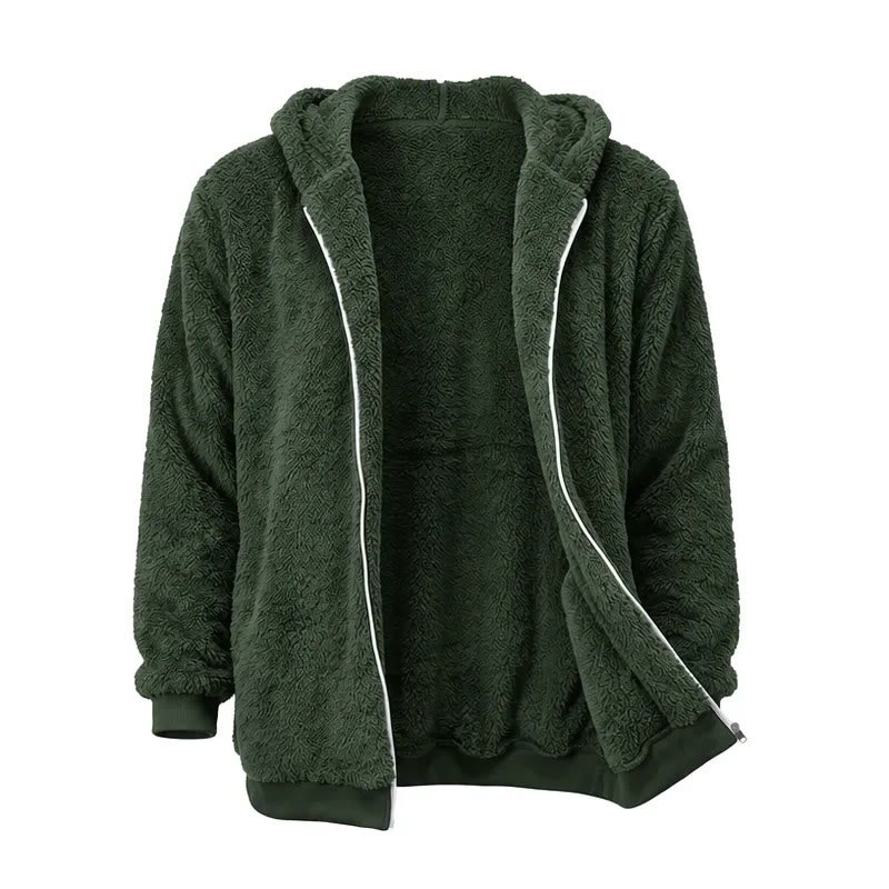 Men's Fleece Zip-up Hoodie Winter Coat - Army Green - 4XL - image 7