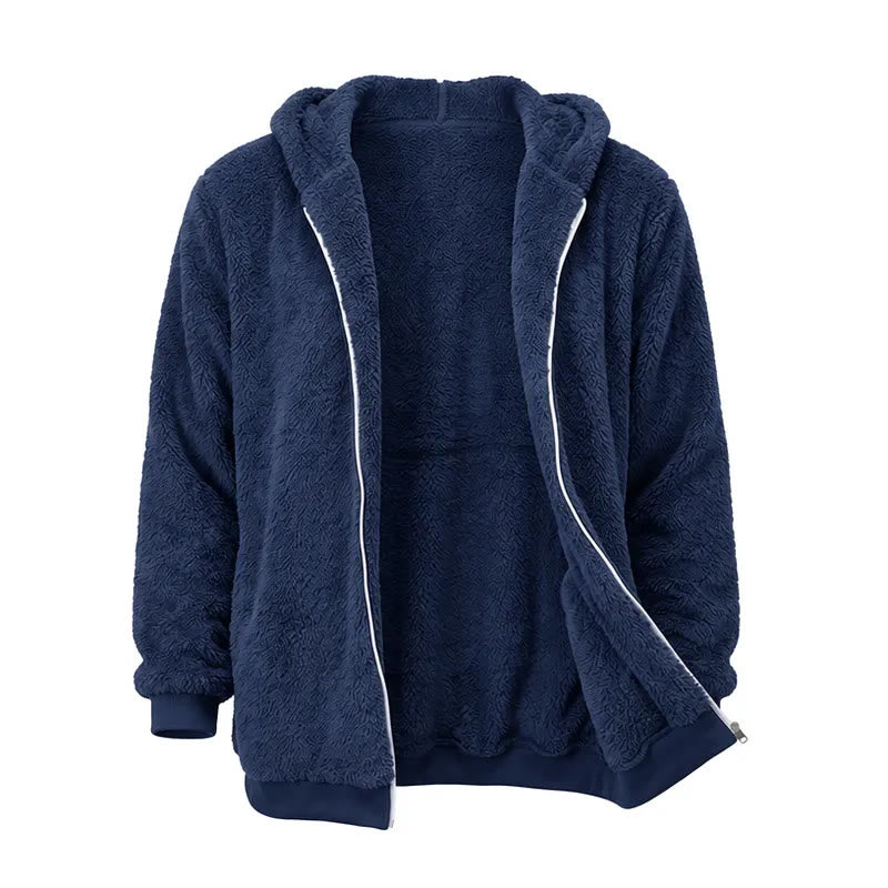 Men's Fleece Zip-up Hoodie Winter Coat - Royal Blue - 4XL - image 6