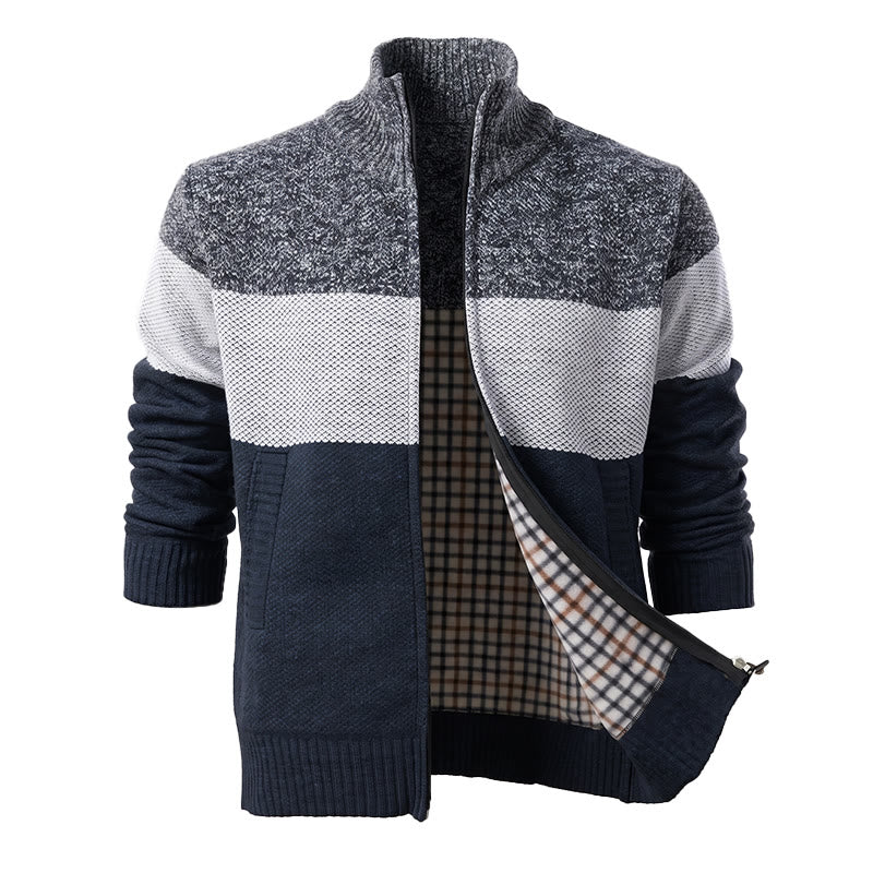 Men's Color-Block Fleece-Lined Knit Cardigan - Dark Grey - 3XL - image 1