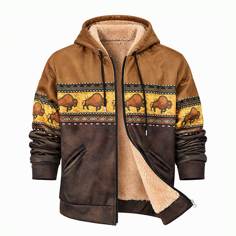 Men's Native Buffalo Pattern Winter Work Hooded Jacket - image 9
