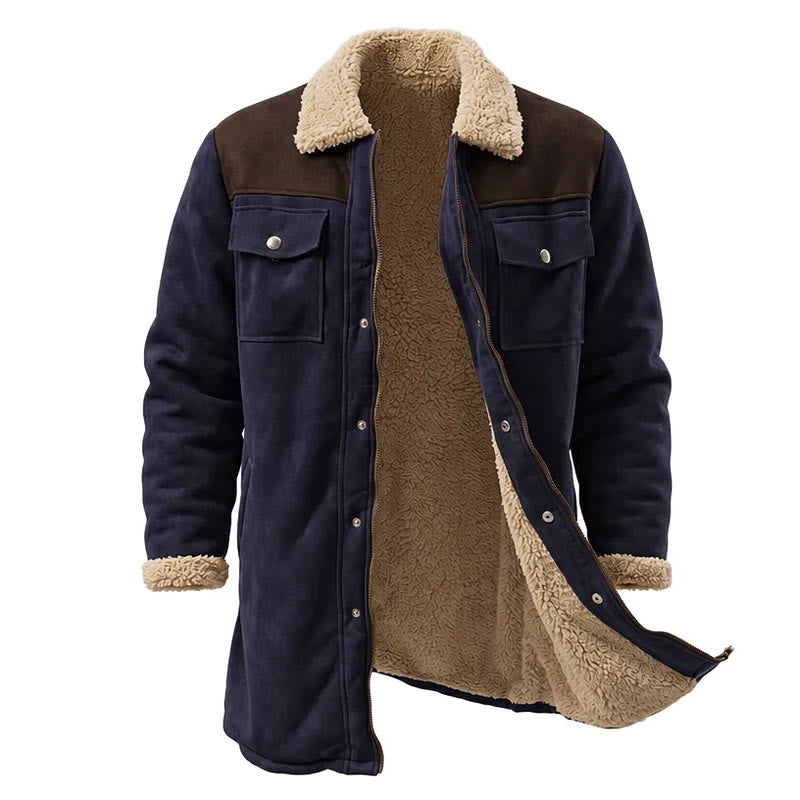 Vintage Multi-pocket Western Duster Coat For Men - Navy + Coffee - 3XL - image 15