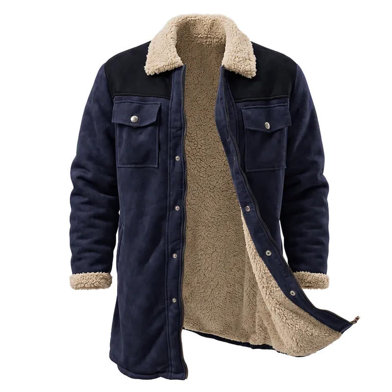 Vintage Multi-pocket Western Duster Coat For Men - Navy + Black - 3XL - image 5