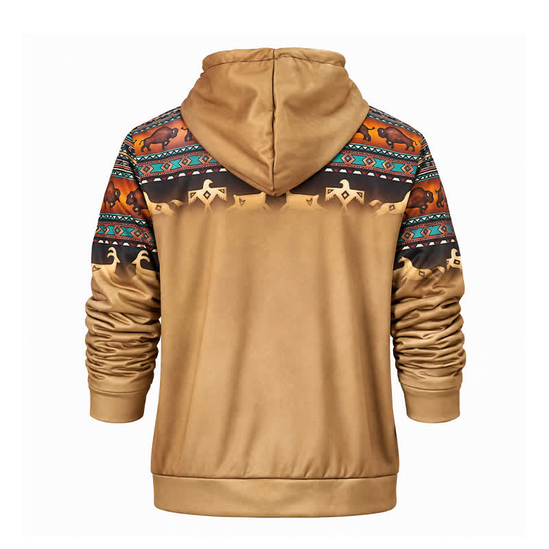 Men's Sunset Bison Tribal 3D Printed Warm Lining Hooded Jacket - image 10