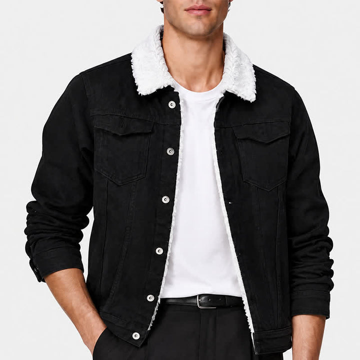 Men's Warm Denim Trucker Jacket With Fleece Collar - image 1