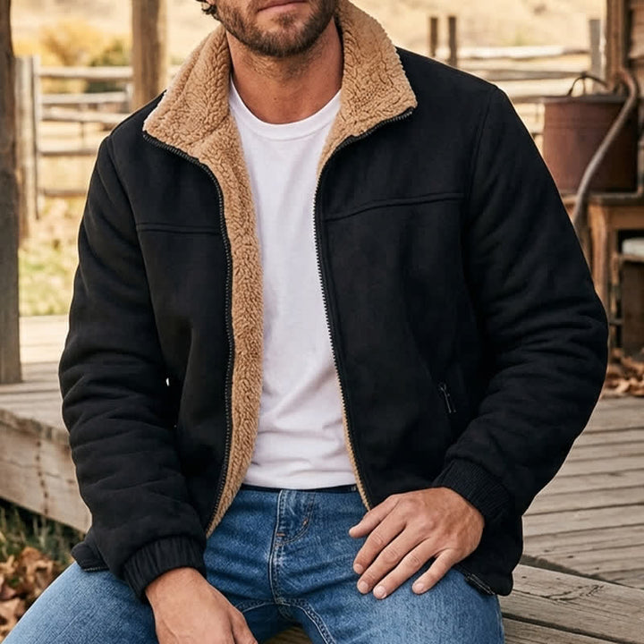 Men's Winter Zip Up Thick Thermal Jacket With Stand Collar - Black - 5XL - image 4
