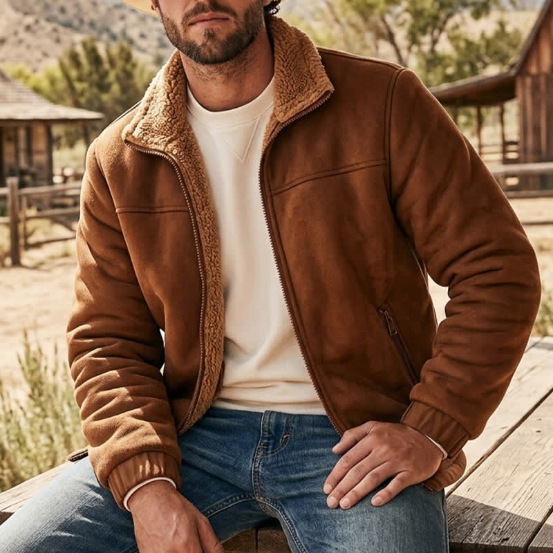 Men's Winter Zip Up Thick Thermal Jacket With Stand Collar - Caramel - 5XL - image 0