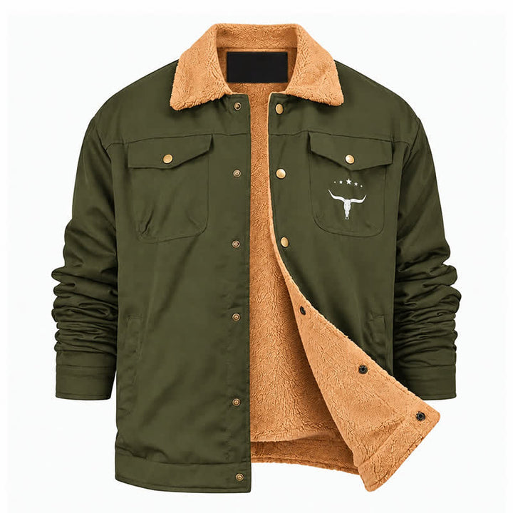 Men's Western Bull Print Canvas Jacket With Stand Collar - image 18