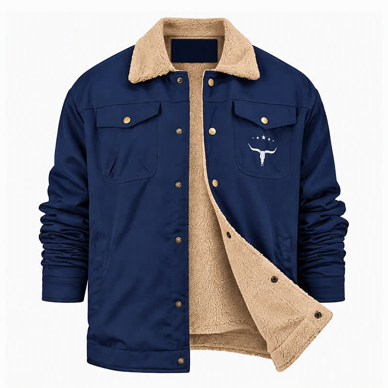 Men's Western Bull Print Canvas Jacket With Stand Collar - image 16