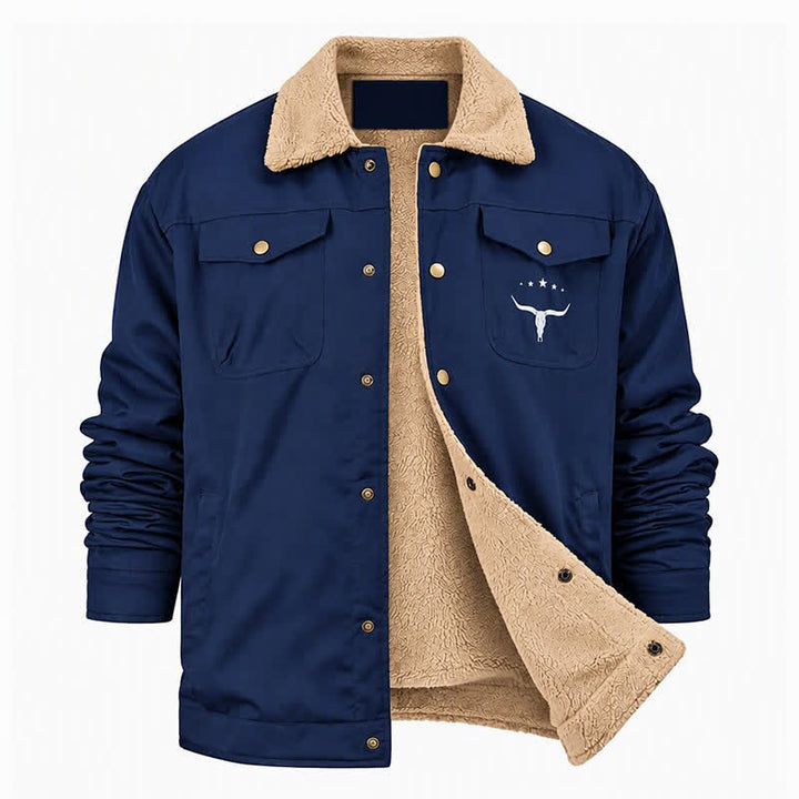 Men's Western Bull Print Canvas Jacket With Stand Collar - image 16