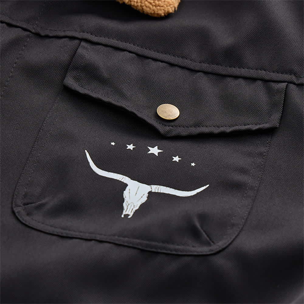 Men's Western Bull Print Canvas Jacket With Stand Collar - image 9