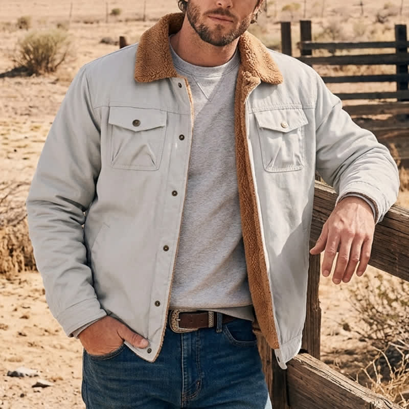 Men's Vintage Thick Warm Canvas Winter Trucker Jacket - Gray White - 5XL - image 10