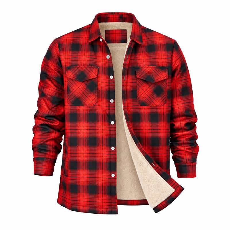 Men's Red Plaid Thick Winter Work Shirt Jacket - image 9