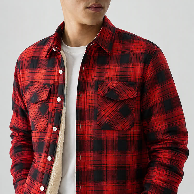 Men's Red Plaid Thick Winter Work Shirt Jacket - image 1