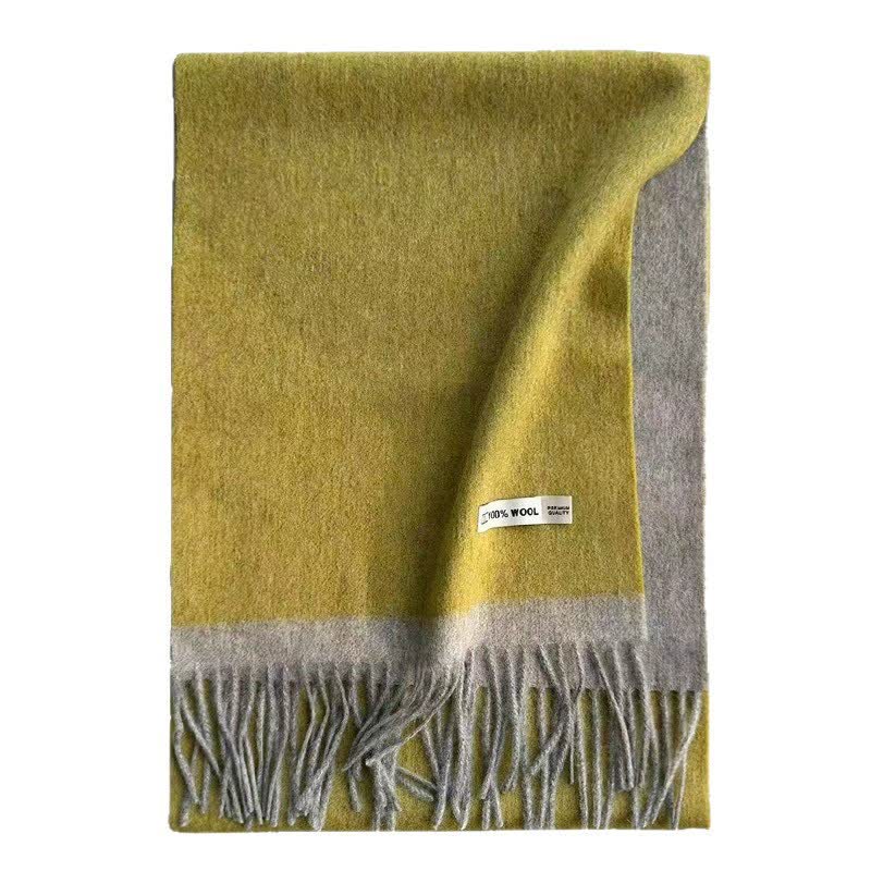Cozy Color Block Pure Wool Scarf With Tassels - image 4