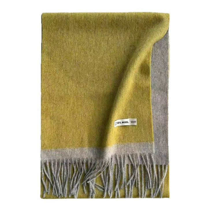 Cozy Color Block Pure Wool Scarf With Tassels - image 4