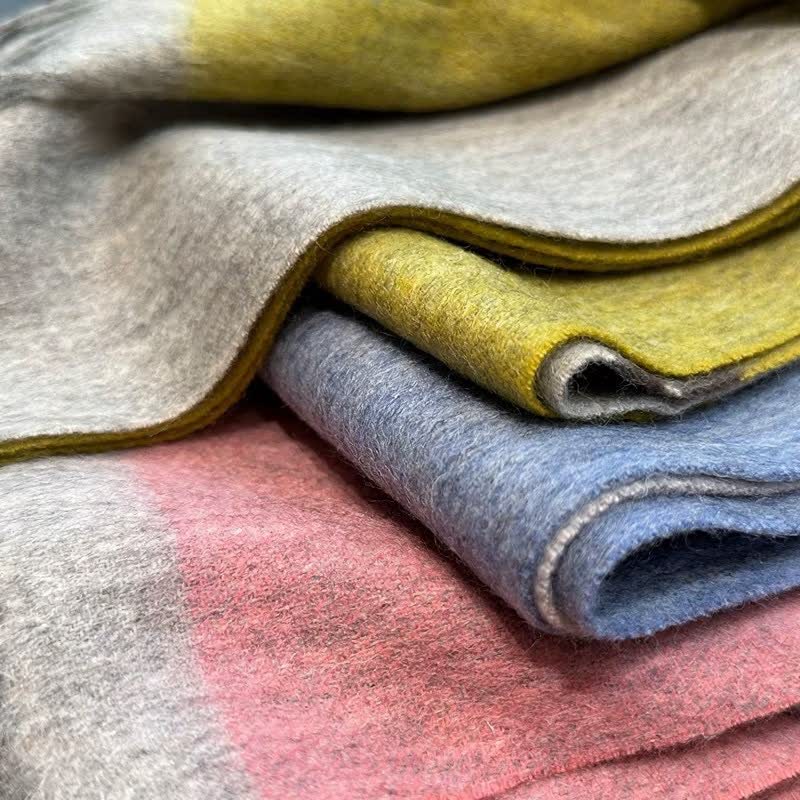 Cozy Color Block Pure Wool Scarf With Tassels - image 1