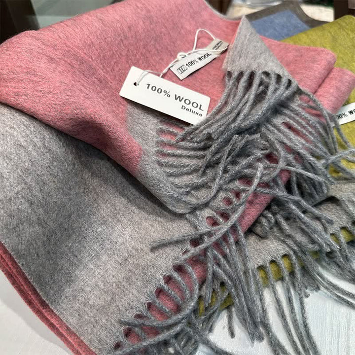 Cozy Color Block Pure Wool Scarf With Tassels - Pink - image 5