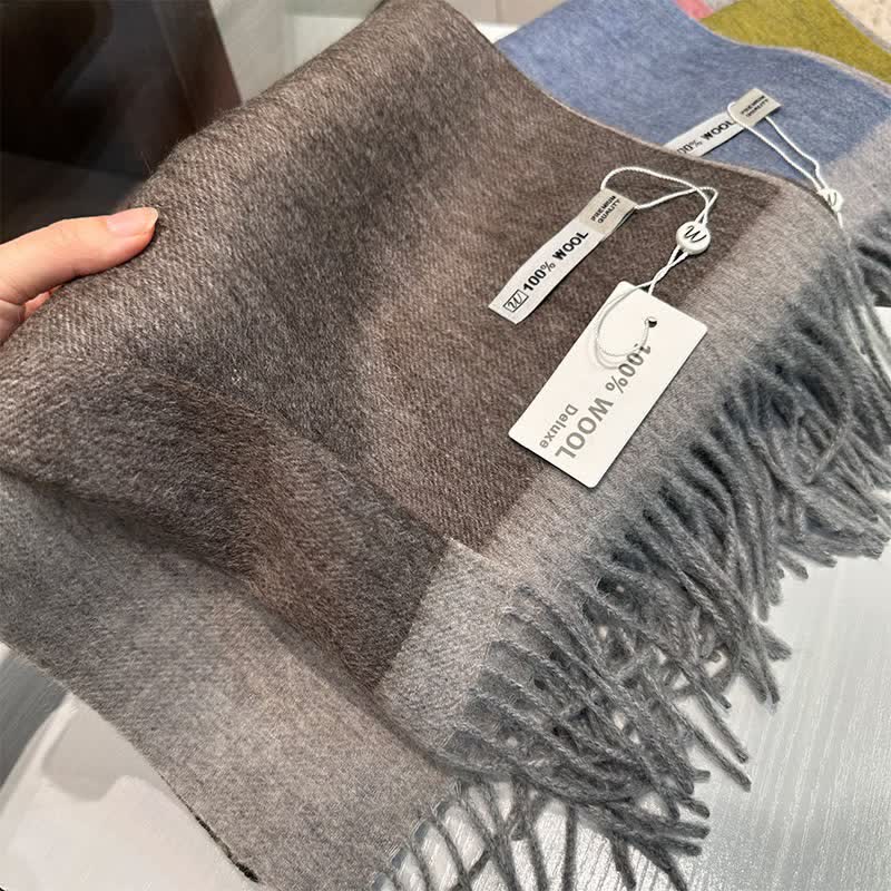 Cozy Color Block Pure Wool Scarf With Tassels - Gray - image 6