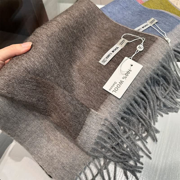 Cozy Color Block Pure Wool Scarf With Tassels - Gray - image 6