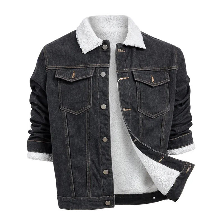 Men's Fleece-Lined Denim Trucker Jacket - Black - 4XL - image 3
