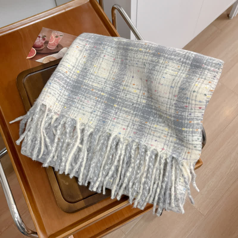 Winter Soft Colorful Confetti Plaid Fringe Scarf - Light Gray - image 0