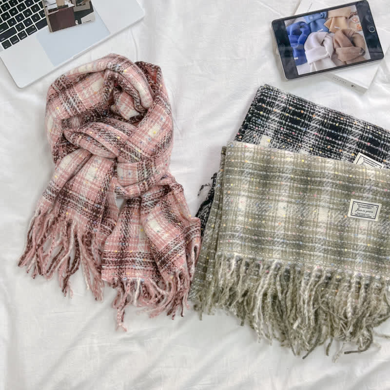 Winter Soft Colorful Confetti Plaid Fringe Scarf - image 3