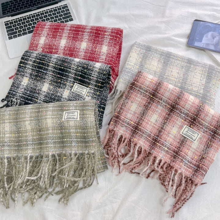Winter Soft Colorful Confetti Plaid Fringe Scarf - image 1