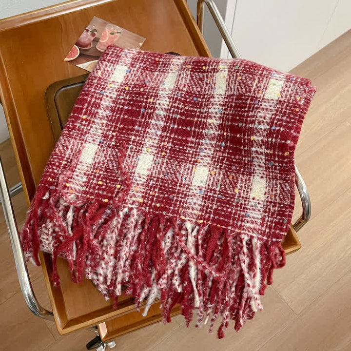 Winter Soft Colorful Confetti Plaid Fringe Scarf - Red - image 8