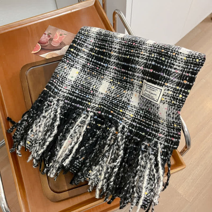 Winter Soft Colorful Confetti Plaid Fringe Scarf - Black - image 9
