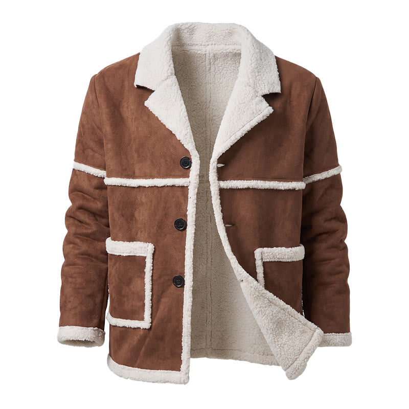 British Style Shearling Coat For Men - Coffee - 2XL - image 1