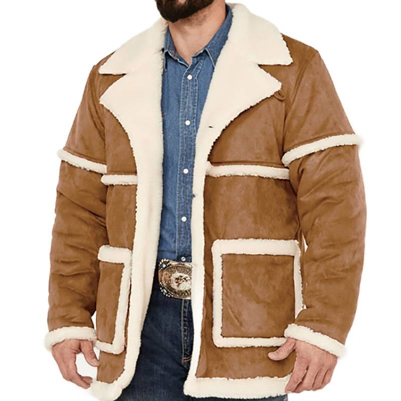 British Style Shearling Coat For Men - Khaki - 2XL - image 2