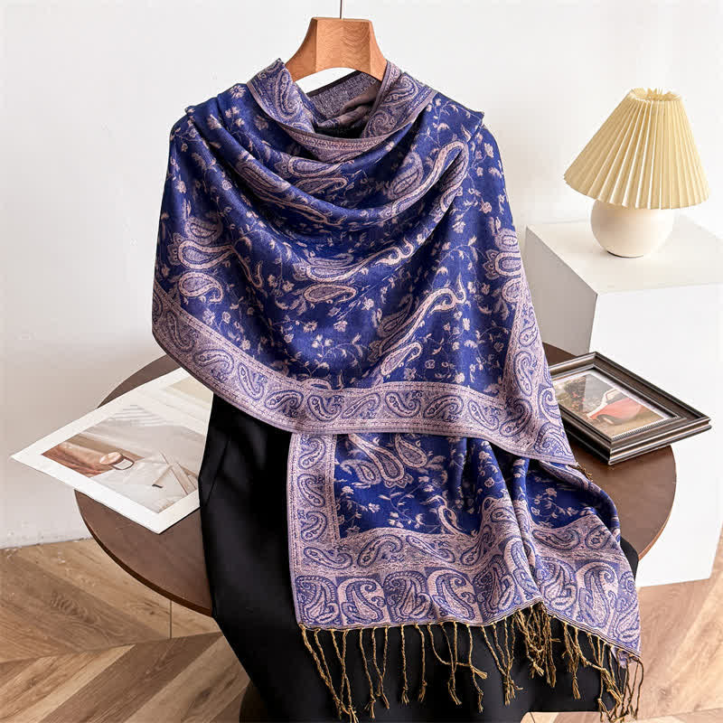 Bohemian Travel Style Paisley Floral Jacquard Scarf - Navy Purple - image 10