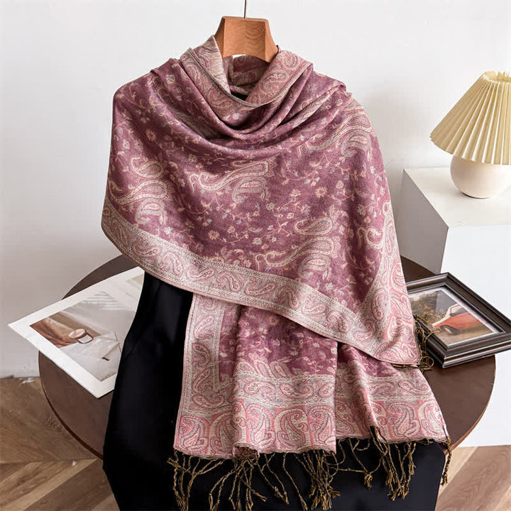 Bohemian Travel Style Paisley Floral Jacquard Scarf - Pink - image 6