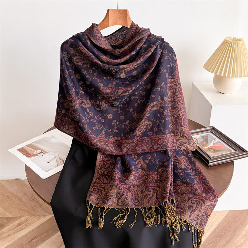 Bohemian Travel Style Paisley Floral Jacquard Scarf - Dark Purple - image 14