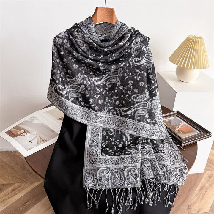 Bohemian Travel Style Paisley Floral Jacquard Scarf - Black Gray - image 18