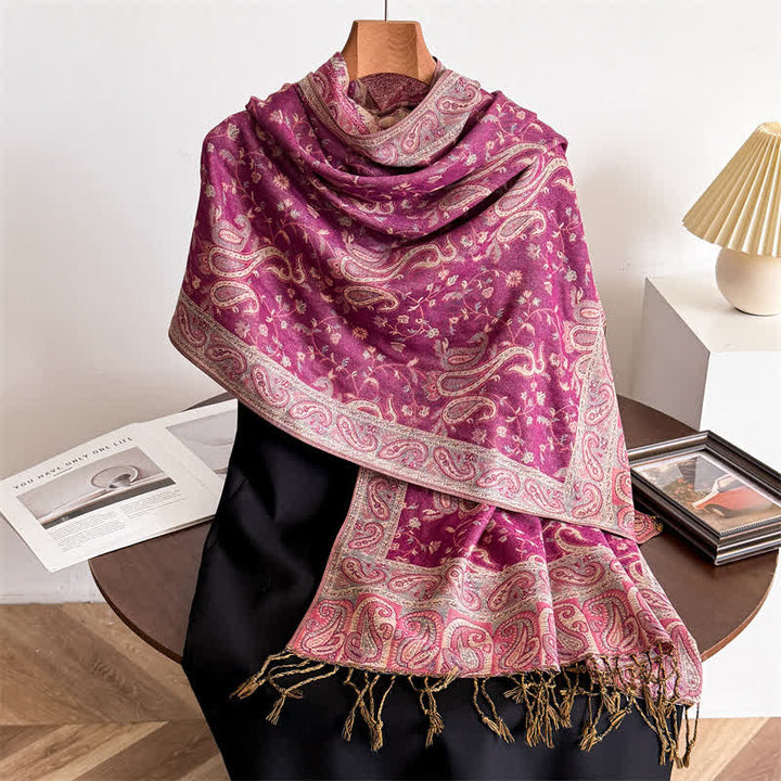 Bohemian Travel Style Paisley Floral Jacquard Scarf - Rose Purple - image 26
