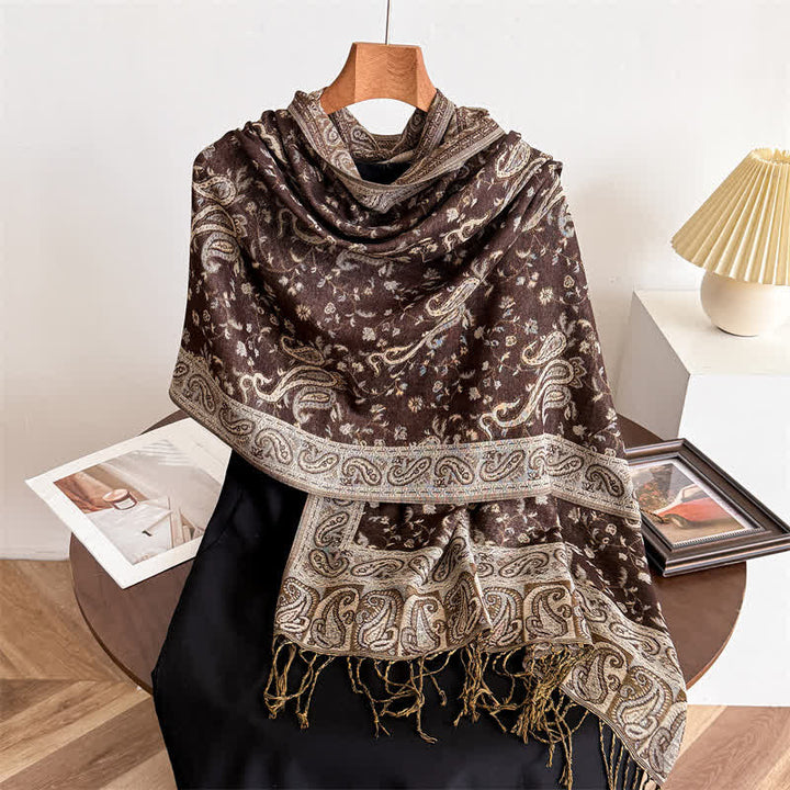Bohemian Travel Style Paisley Floral Jacquard Scarf - Chocolate Brown - image 12