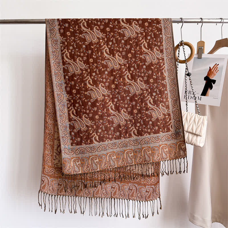 Bohemian Travel Style Paisley Floral Jacquard Scarf - image 21