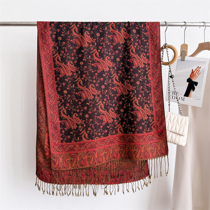 Bohemian Travel Style Paisley Floral Jacquard Scarf - image 17