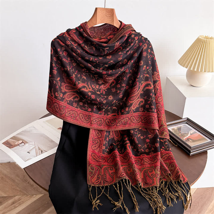 Bohemian Travel Style Paisley Floral Jacquard Scarf - Dark Red - image 16